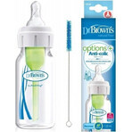 Biberon Dr. BROWN'S OPTIONS+ 120 ml 1×1 pc, étroit, 0M+, anti-colique, plastique, blanc