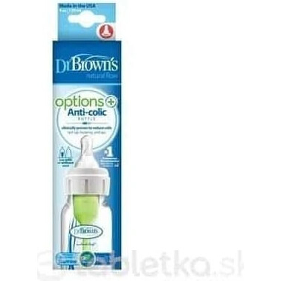 Biberon Dr. BROWN'S OPTIONS+ 120 ml 1×1 pc, étroit, 0M+, anti-colique, plastique, blanc