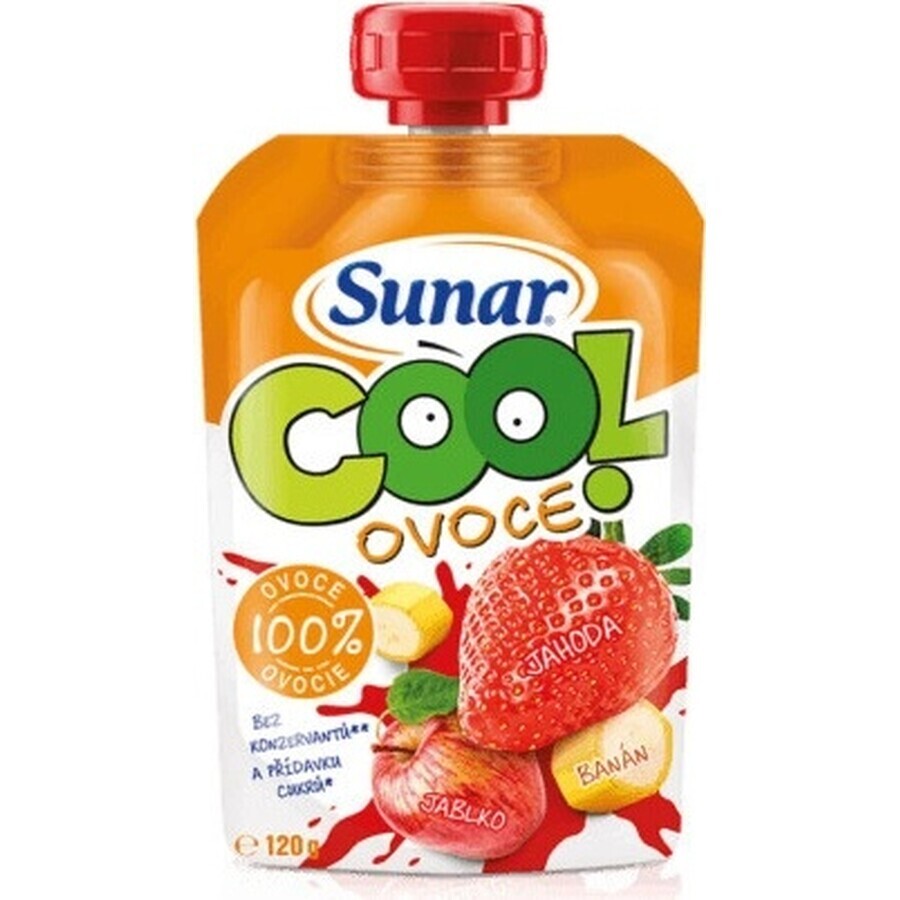 Sunar COOL Fruit Banane, Erdbeeren, Äpfel 1×120 g, Banane, Erdbeeren, Äpfel, 12m+