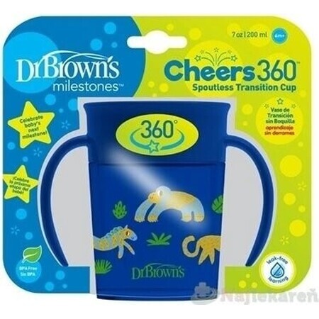 DR.BROWNS Tasse Cheers 360° JUNGLE 6M+ JUNGLE 6M+ bleu 1×200 ml, boire sans goutter et sans vomir