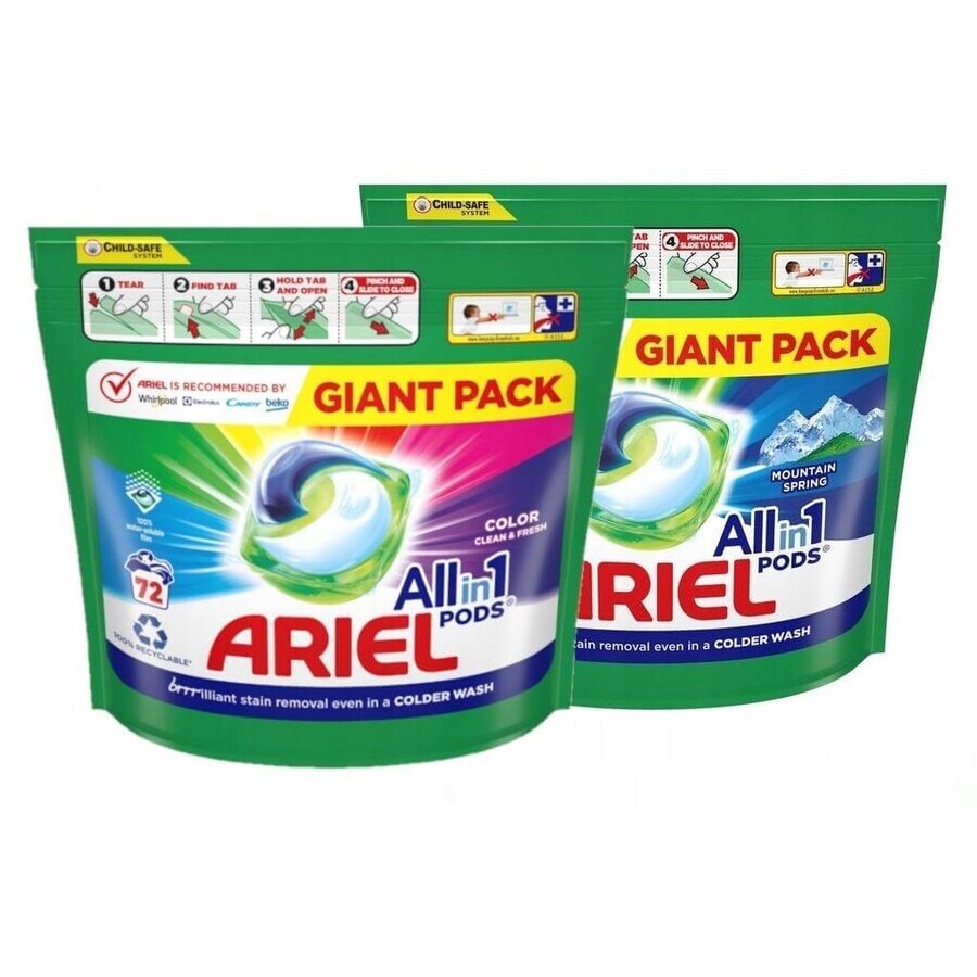 Ariel All-in-1 PODS Color, Cápsulas de Gel de Lavado, 72 Cápsulas de Gel de Lavado 1×72, Cápsulas de Gel de Lavado