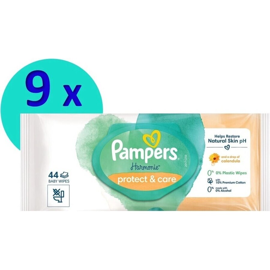 PAMPERS HARMONIE PROTECT&CARE WIPES 396KS 1×396 buc, șervețele umede