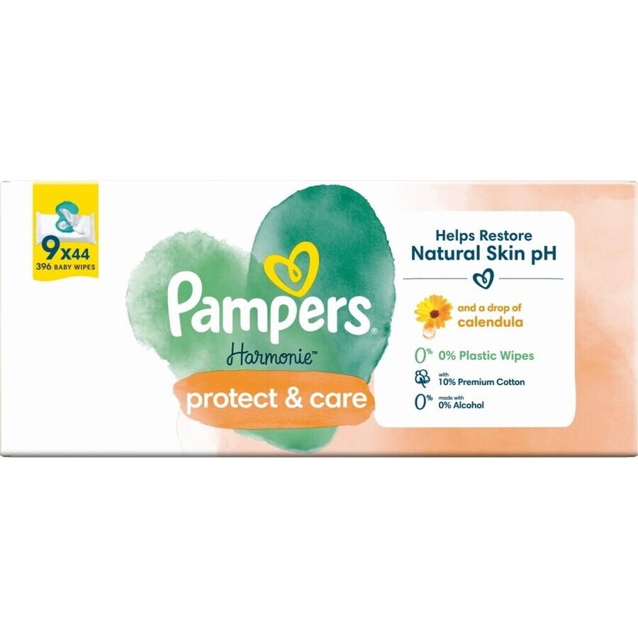 PAMPERS HARMONIE PROTECT&CARE WIPES 396KS 1×396 buc, șervețele umede