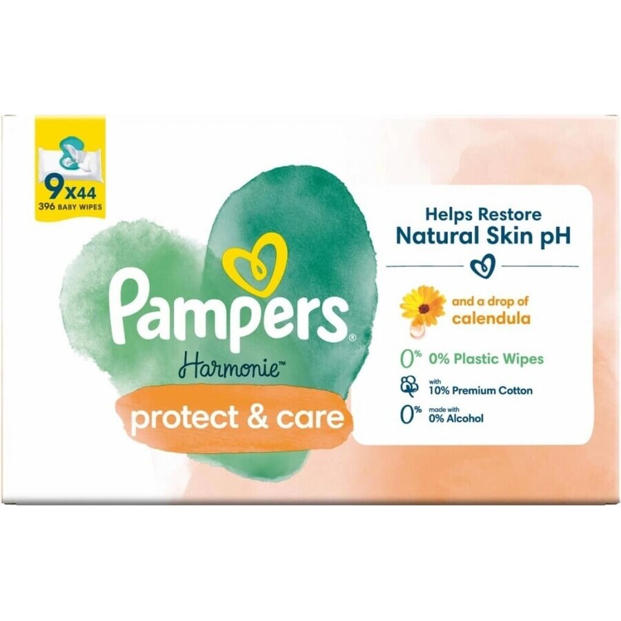 PAMPERS HARMONIE PROTECT&CARE WIPES 396KS 1×396 buc, șervețele umede