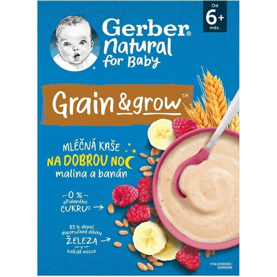 Gerber Natural Milk Porridge Weizen-Hafer 1×220 g, Himbeere und Banane (ab 6 Monaten)