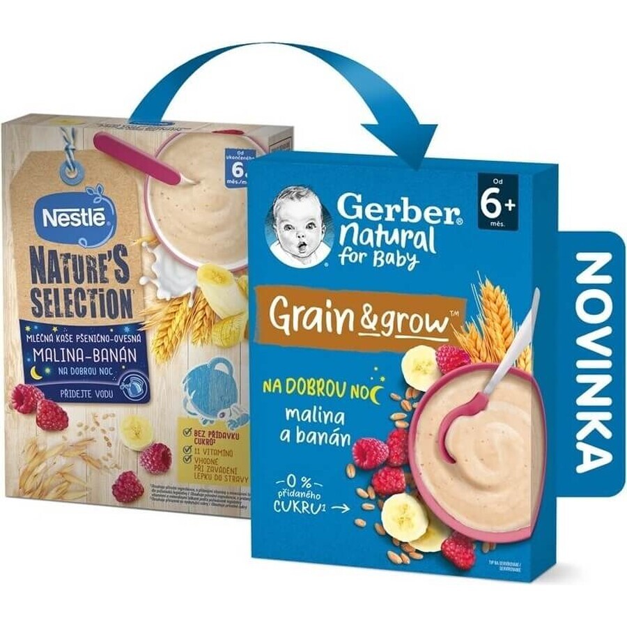 Gerber Natural Milk Porridge Weizen-Hafer 1×220 g, Himbeere und Banane (ab 6 Monaten)