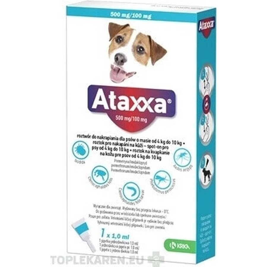 Ataxxa 500 mg/100 mg (honden van 4 kg tot 10 kg) 1×1 ml, oplossing voor honden