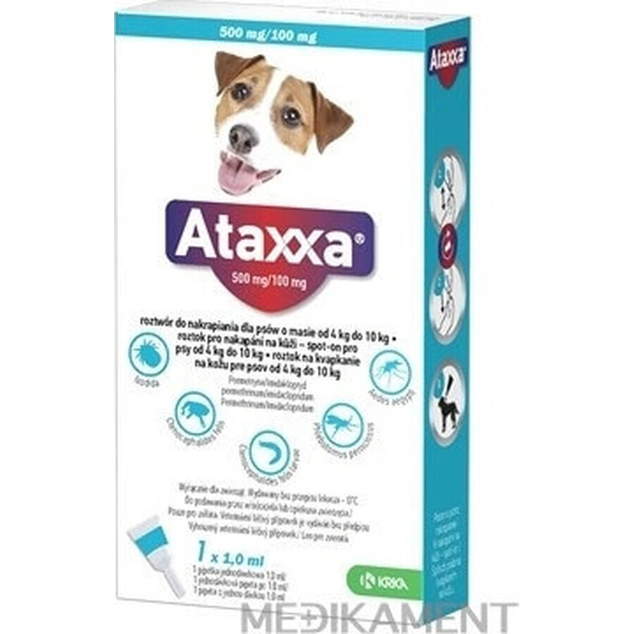 Ataxxa 500 mg/100 mg (honden van 4 kg tot 10 kg) 1×1 ml, oplossing voor honden