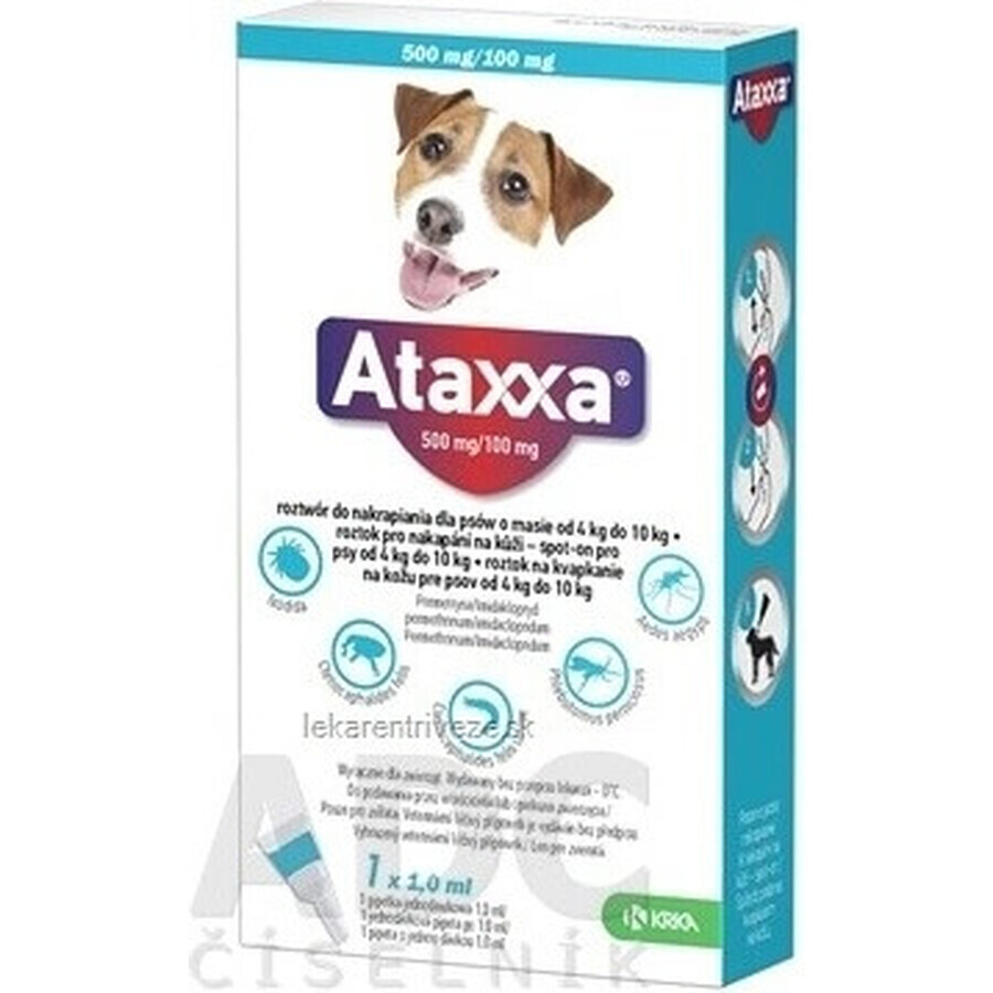 Ataxxa 500 mg/100 mg (honden van 4 kg tot 10 kg) 1×1 ml, oplossing voor honden