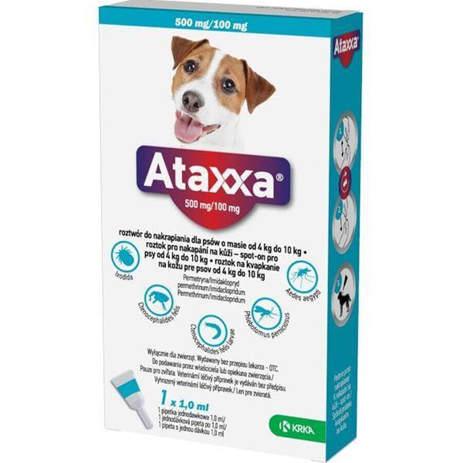 Ataxxa 500 mg/100 mg (honden van 4 kg tot 10 kg) 1×1 ml, oplossing voor honden