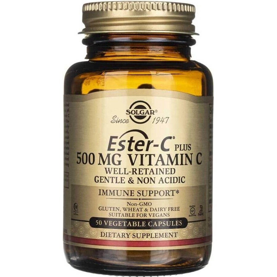 Solgar Ester-C plus 500 mg Vitamina C no ácida con complejo bioflavonoide 50 cápsulas 1×50 cps, complemento alimenticio