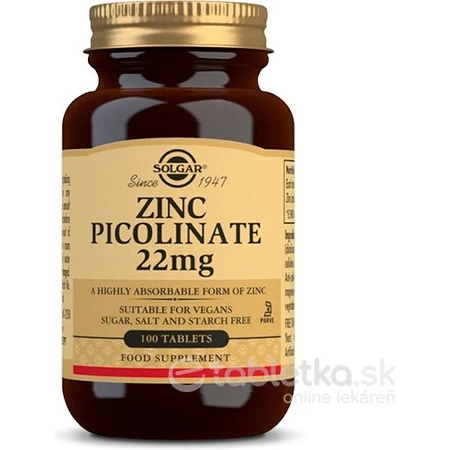 Solgar Zinc 22 mg Zinc Picolinate 100 tablets 1×100 tbl, food supplement
