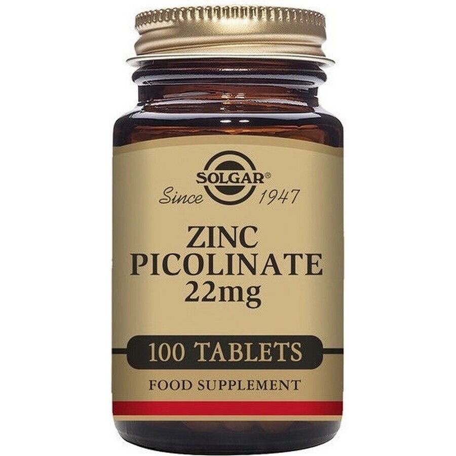 Solgar Zink 22 mg Zink Picolinaat 100 tabletten 1×100 tbl, voedingssupplement