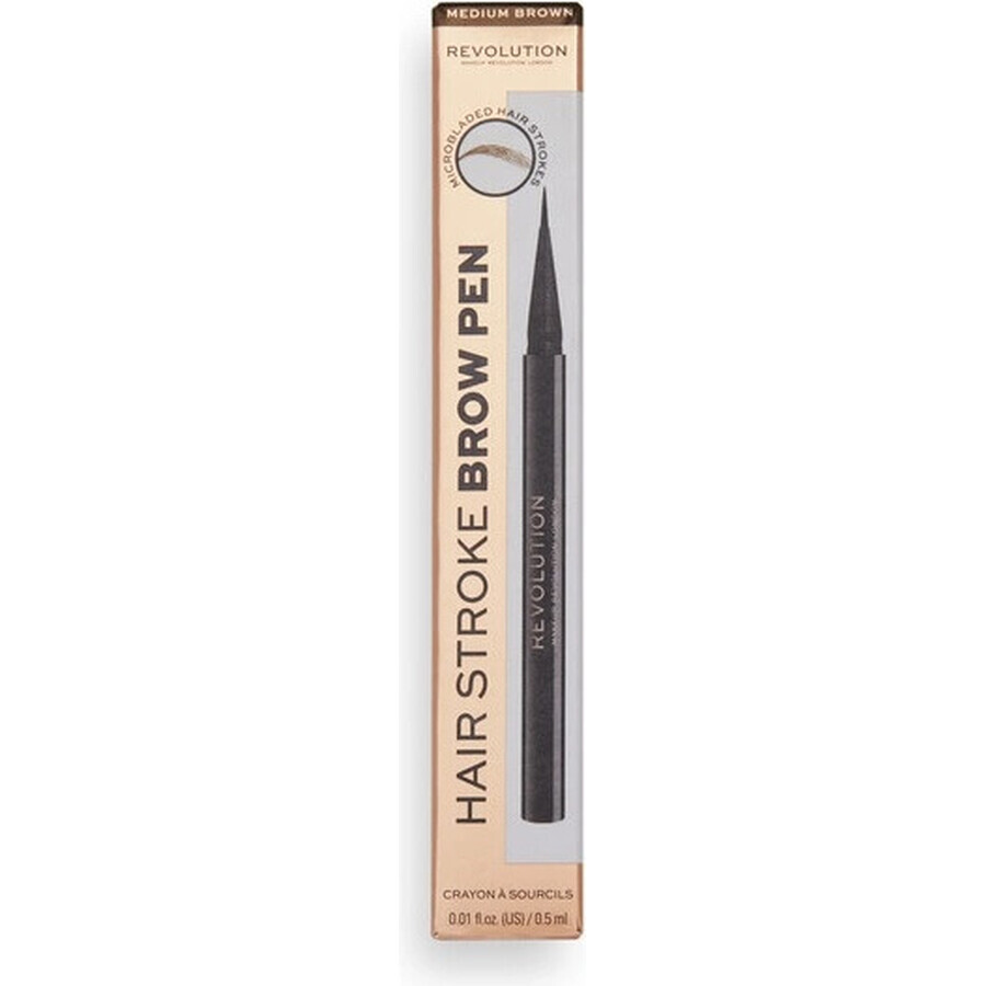 Revolution Hair Stroke Brow Pen Medium Brown 1×0.50 ml, crayon à sourcils