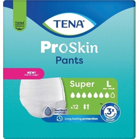 TENA PANTS SUPER LARGE 1×12 pcs, elastic absorbent briefs, absorption 2010 ml, hip circumference 100-135 cm