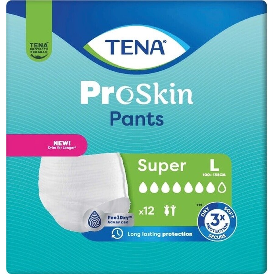 TENA PANTS SUPER LARGE 1×12 pcs, elastic absorbent briefs, absorption 2010 ml, hip circumference 100-135 cm