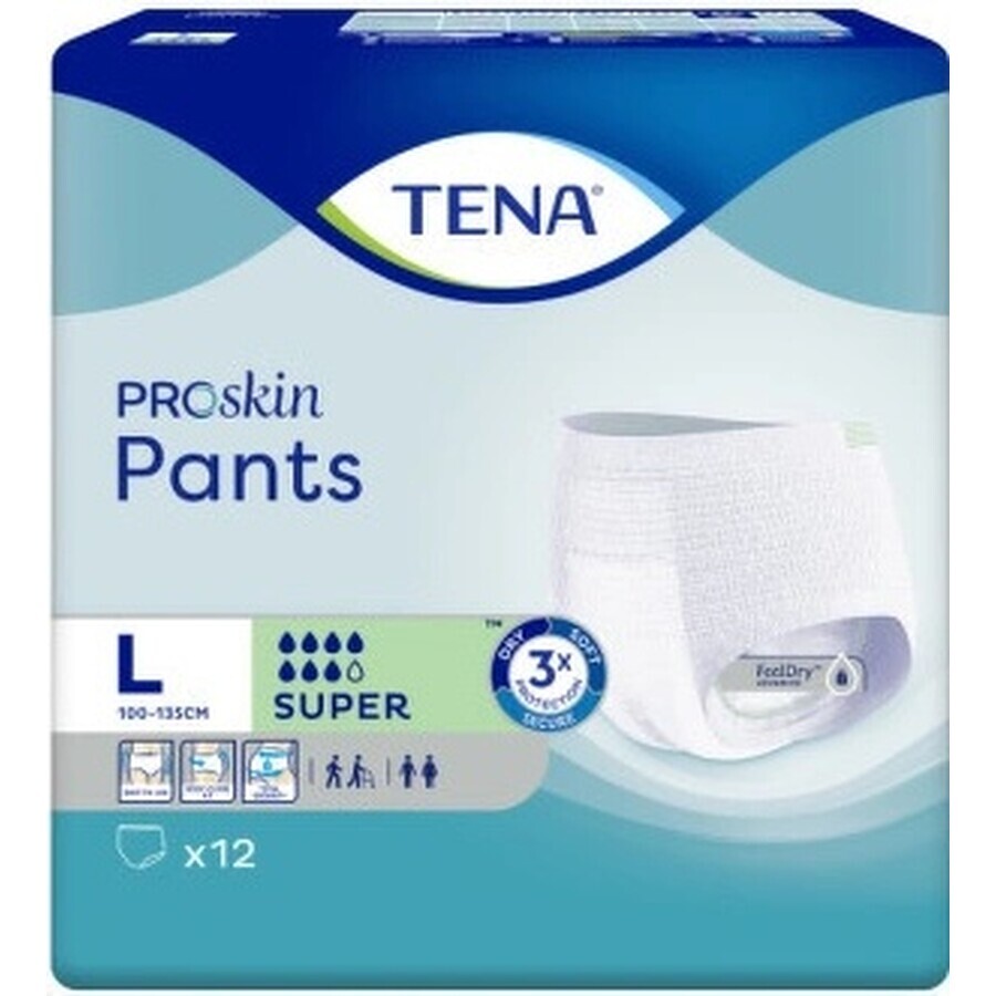 TENA PANTS SUPER LARGE 1×12 pcs, elastic absorbent briefs, absorption 2010 ml, hip circumference 100-135 cm