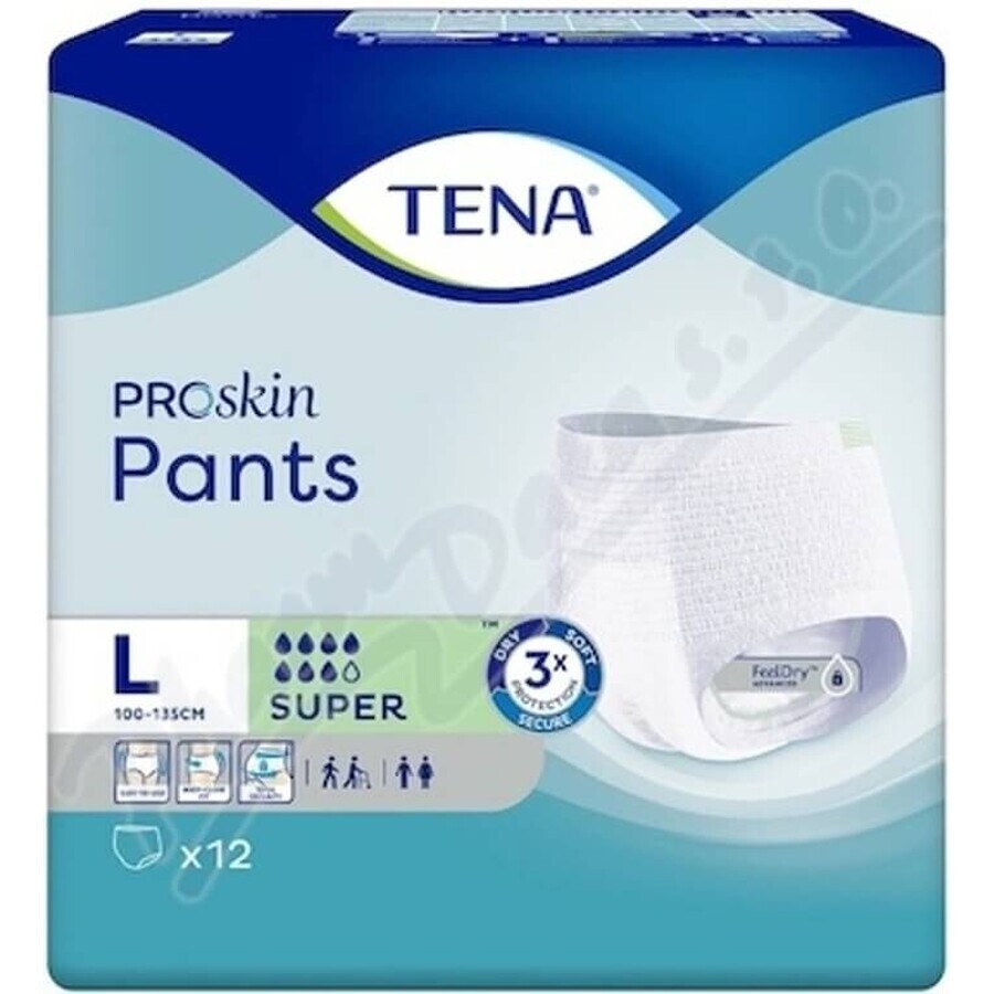 TENA PANTS SUPER LARGE 1×12 pcs, elastic absorbent briefs, absorption 2010 ml, hip circumference 100-135 cm