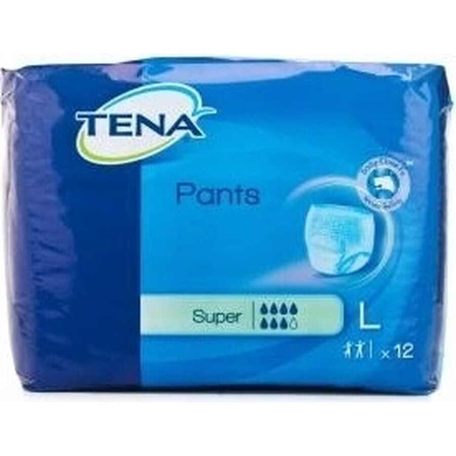 TENA PANTS SUPER LARGE 1×12 pcs, elastic absorbent briefs, absorption 2010 ml, hip circumference 100-135 cm