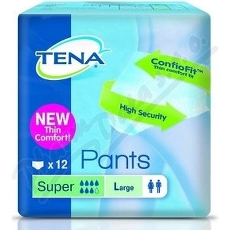 TENA PANTS SUPER LARGE 1×12 pcs, elastic absorbent briefs, absorption 2010 ml, hip circumference 100-135 cm