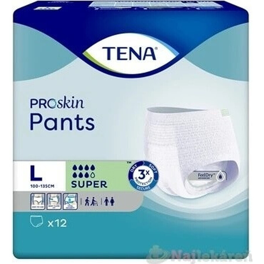 TENA PANTS SUPER LARGE 1×12 pcs, elastic absorbent briefs, absorption 2010 ml, hip circumference 100-135 cm