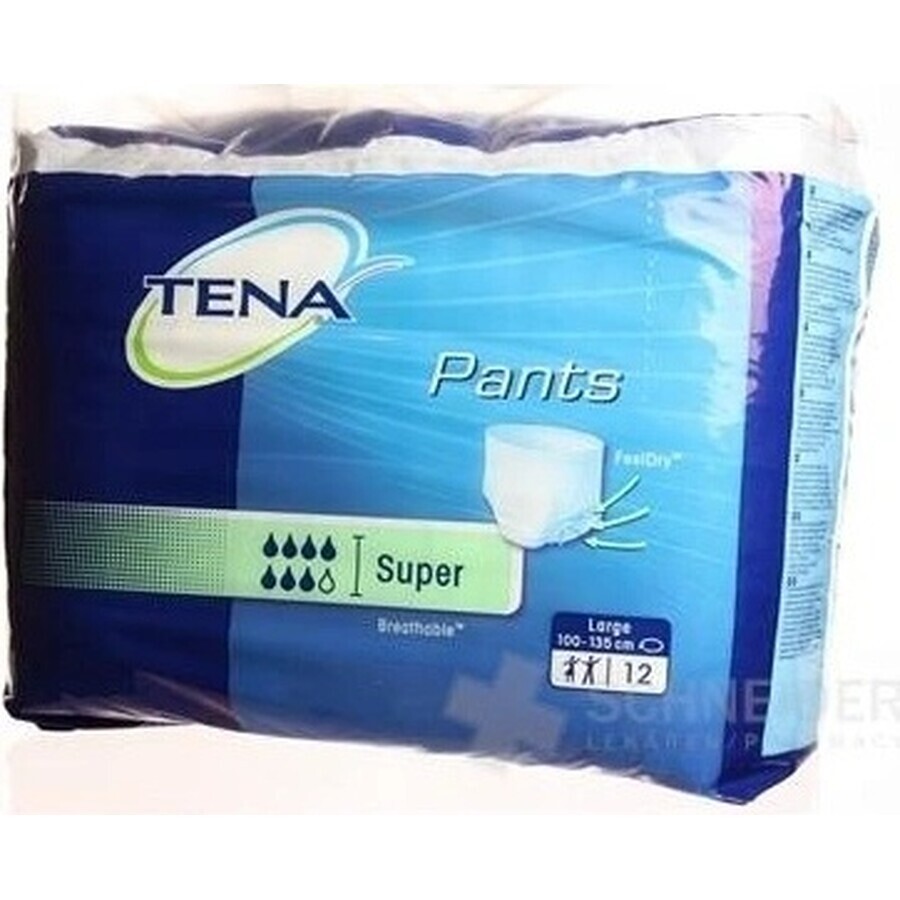 TENA PANTS SUPER LARGE 1×12 pcs, elastic absorbent briefs, absorption 2010 ml, hip circumference 100-135 cm