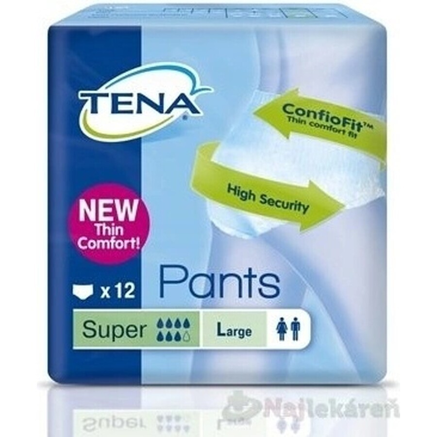 TENA PANTS SUPER LARGE 1×12 pcs, elastic absorbent briefs, absorption 2010 ml, hip circumference 100-135 cm