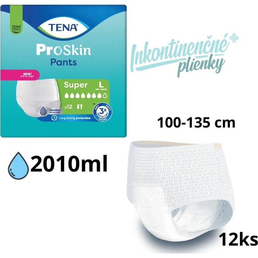 TENA PANTS SUPER LARGE 1×12 pcs, elastic absorbent briefs, absorption 2010 ml, hip circumference 100-135 cm