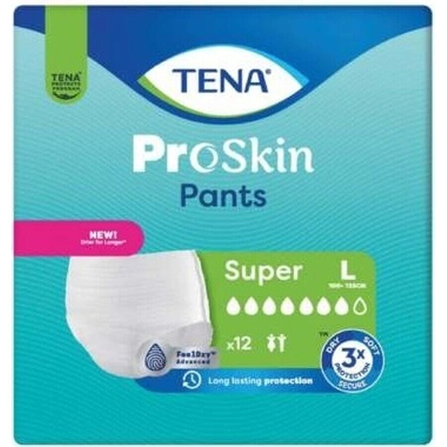 TENA PANTS SUPER LARGE 1×12 pcs, elastic absorbent briefs, absorption 2010 ml, hip circumference 100-135 cm