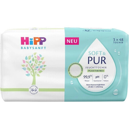 HiPP Babysanft Salviette detergenti morbide e pure 3 x 48 pezzi 3×48 pezzi 3×48 pezzi, salviette umidificate