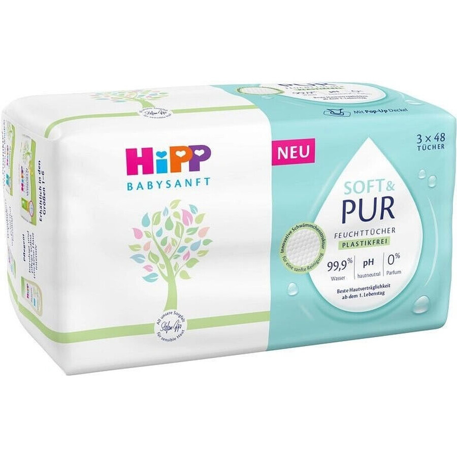 HiPP Babysanft Salviette detergenti morbide e pure 3 x 48 pezzi 3×48 pezzi 3×48 pezzi, salviette umidificate