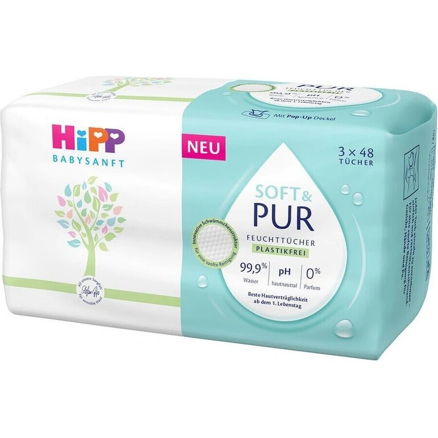 HiPP Babysanft Salviette detergenti morbide e pure 3 x 48 pezzi 3×48 pezzi 3×48 pezzi, salviette umidificate