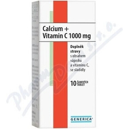 GENERICA Calcium + Vitamine C 1000 mg 1×10 tbl, voedingssupplement