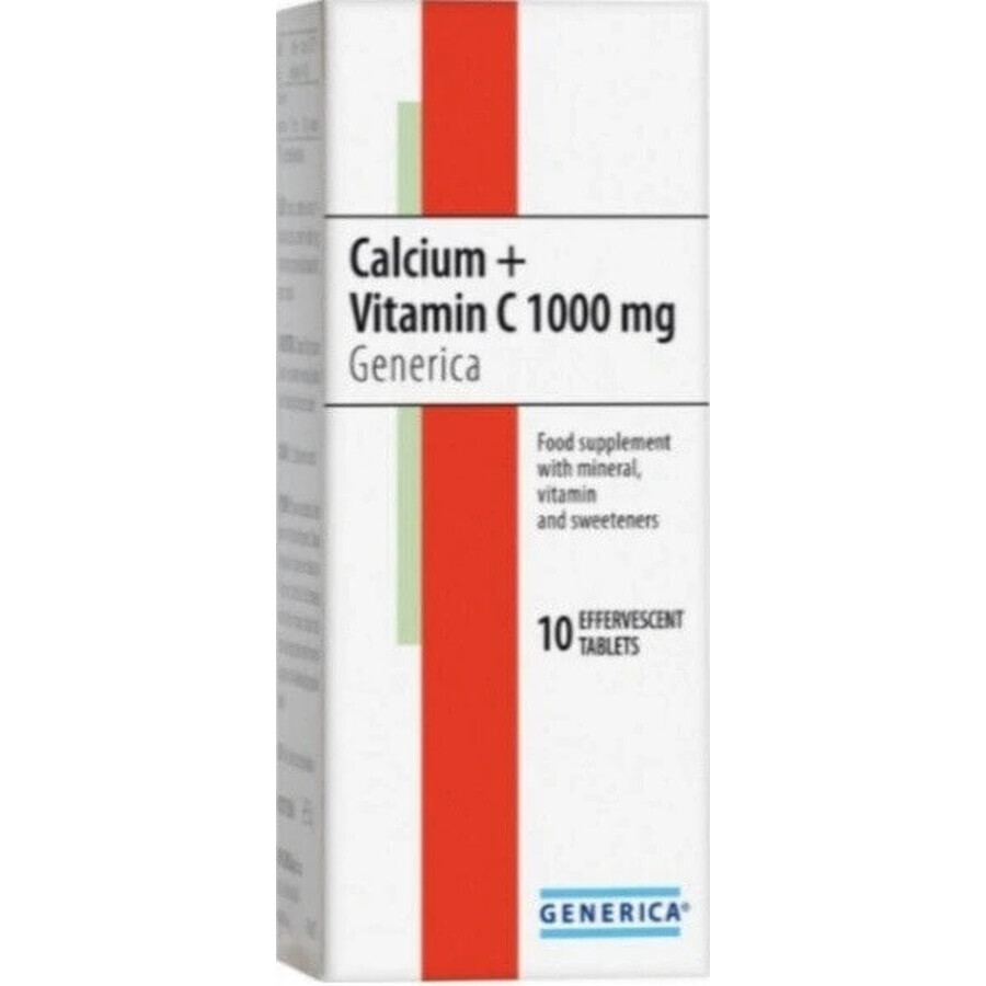 GENERICA Calcium + Vitamine C 1000 mg 1×10 tbl, voedingssupplement