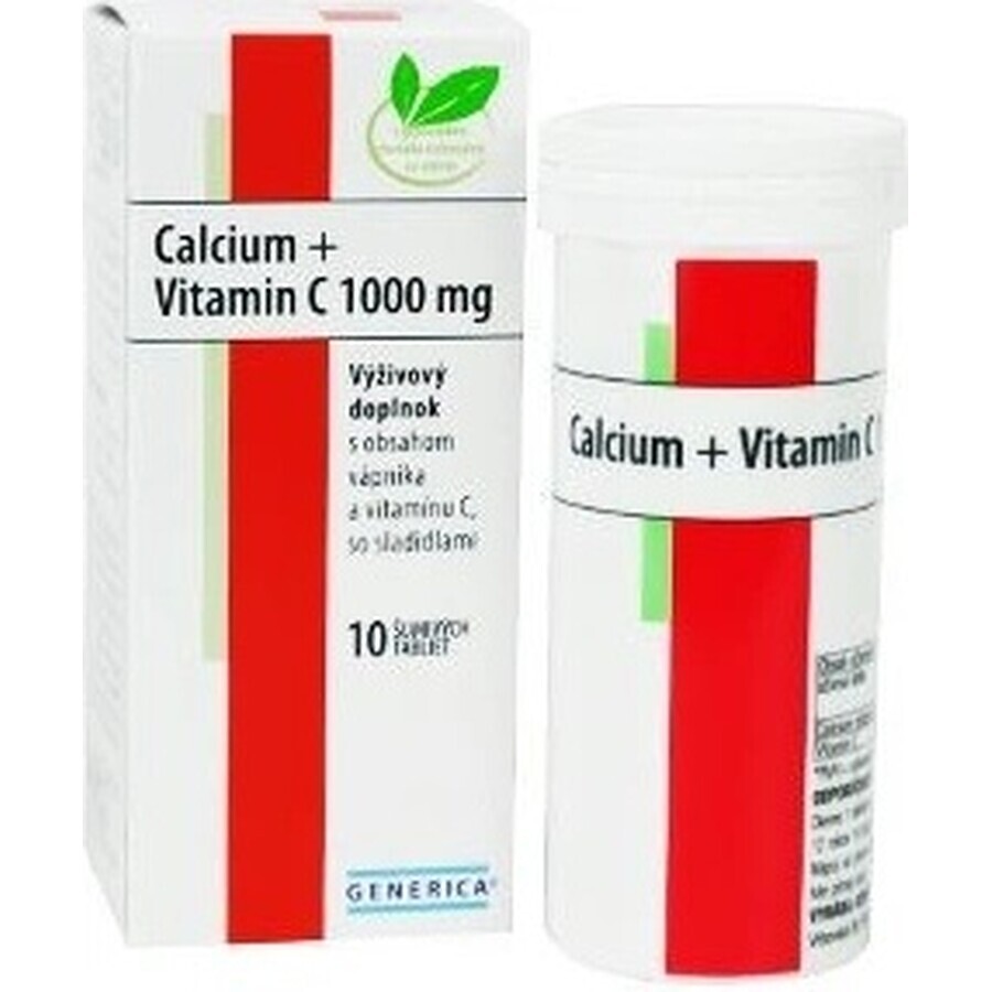 GENERICA Calcium + Vitamine C 1000 mg 1×10 tbl, voedingssupplement