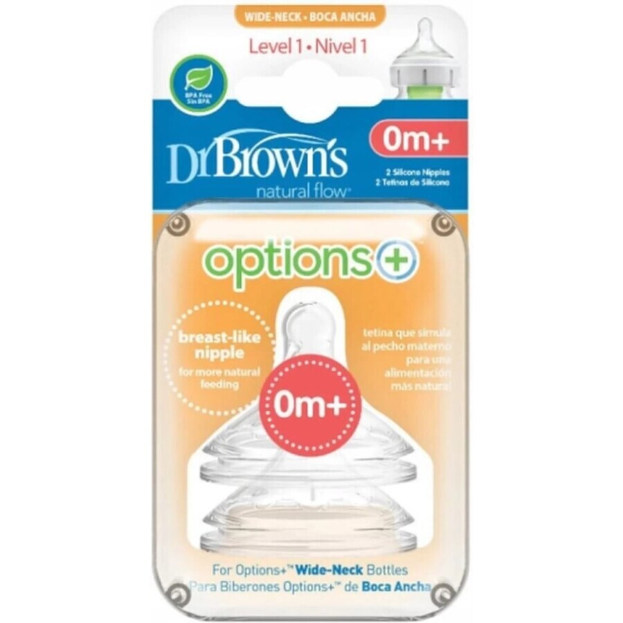 Dr. BROWN'S OPTIONS+ LEVEL 1 1×2 pcs, col large, silicone, 0M+