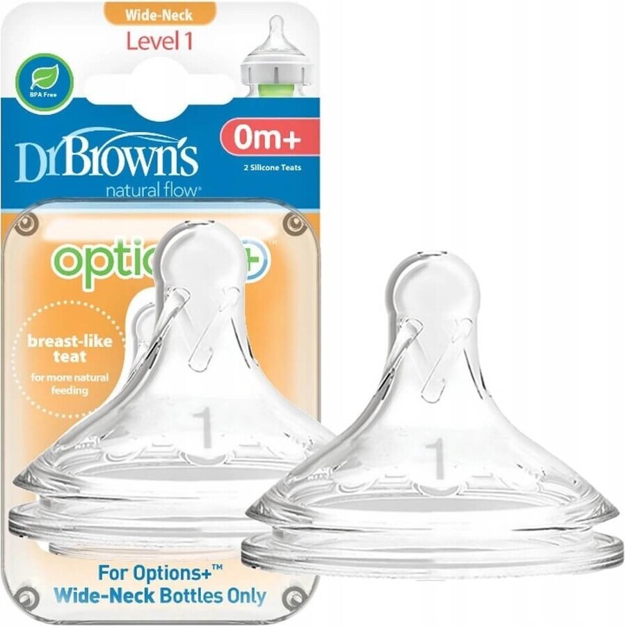 Dr. BROWN'S OPTIONS+ LEVEL 1 1×2 pcs, col large, silicone, 0M+