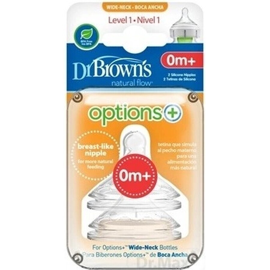 Dr. BROWN'S OPTIONS+ LEVEL 1 1×2 pcs, col large, silicone, 0M+