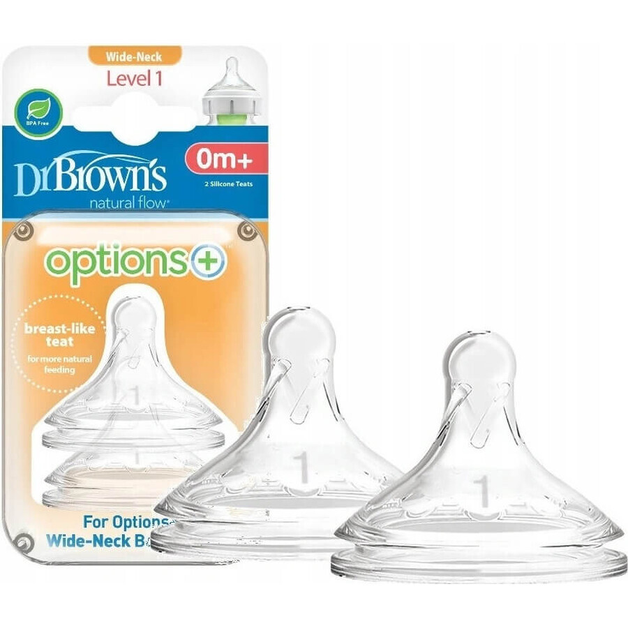 Dr. BROWN'S OPTIONS+ LEVEL 1 1×2 pcs, col large, silicone, 0M+