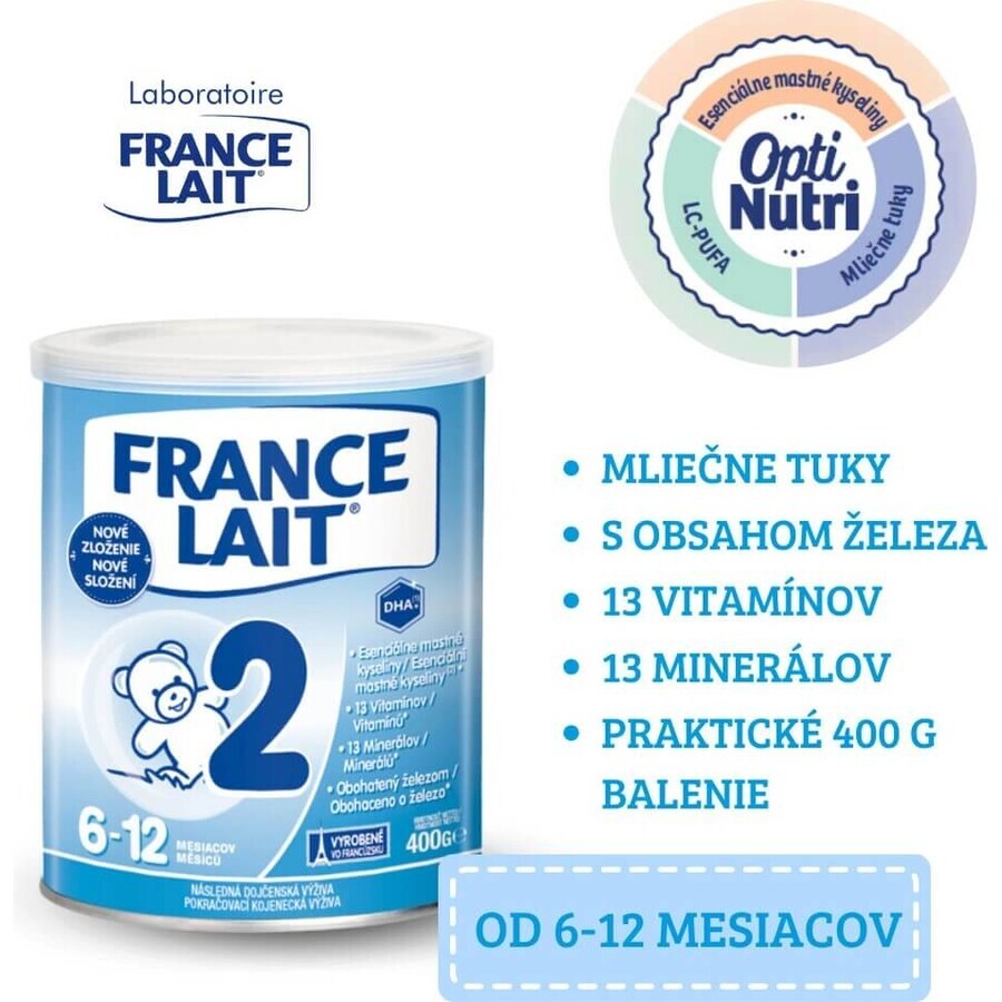 France Lait 2 leche maternizada de continuación de 6 a 12 meses 1×400 g, leche maternizada a partir de 6 meses