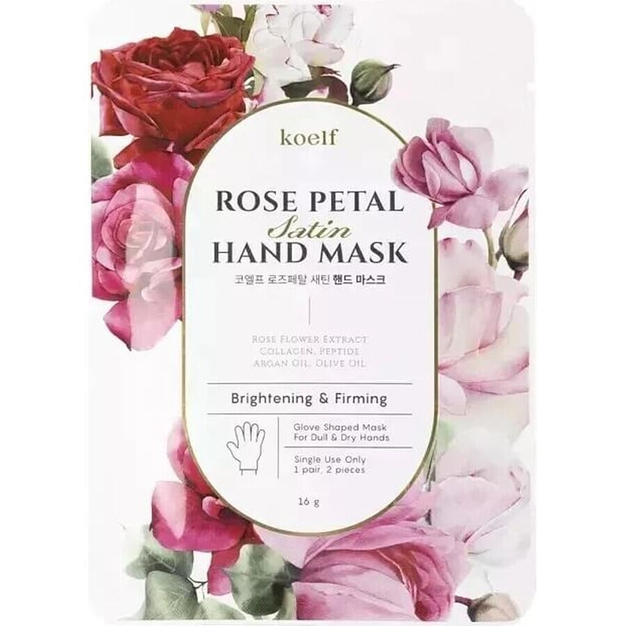 Petitfee & Koelf Maschera per le mani in raso con petali di rosa 16 g / 2 pz 1×16 g / 2 pz