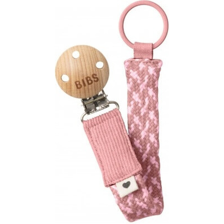 BIBS Paci Paci Braid clip per ciuccio, Dusty Pink / Baby Pink 1×1pc, clip per ciuccio rosa