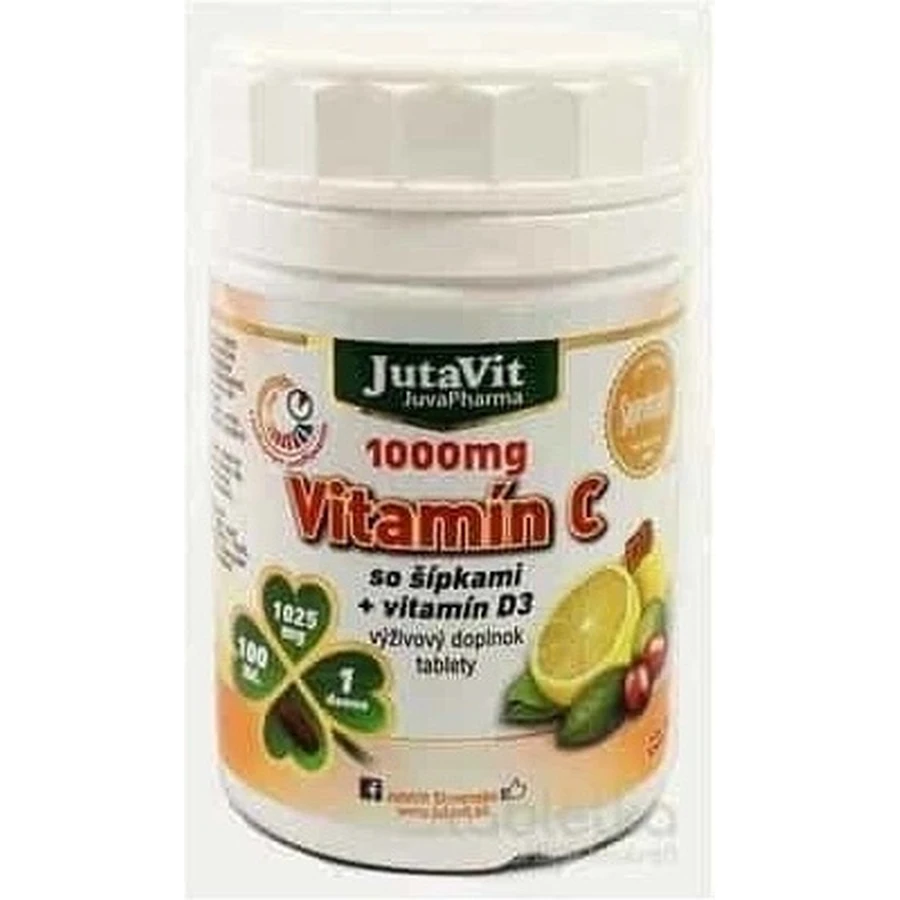 JutaVit Vitamine C 1000 mg met rozenbottel + vitamine D3 1×100 tbl, Vitamine C 1000 mg met rozenbottel + vitamine D3