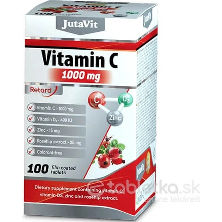 JutaVit Vitamine C 1000 mg met rozenbottel + vitamine D3 1×100 tbl, Vitamine C 1000 mg met rozenbottel + vitamine D3