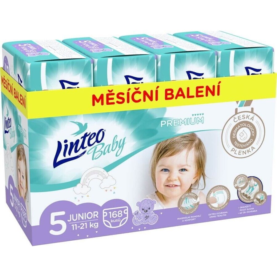 LINTEO BABY Pañales Desechables Premium 5 JUNIOR (11-21 kg) 168 pcs 1×168 pcs