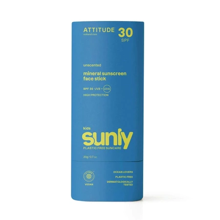 ATTITUDE Kinder 100% Minerale Gezichts- en Lipbar SPF 30 Ongeparfumeerd 1×20 g, Gezichts- en Lipbar
