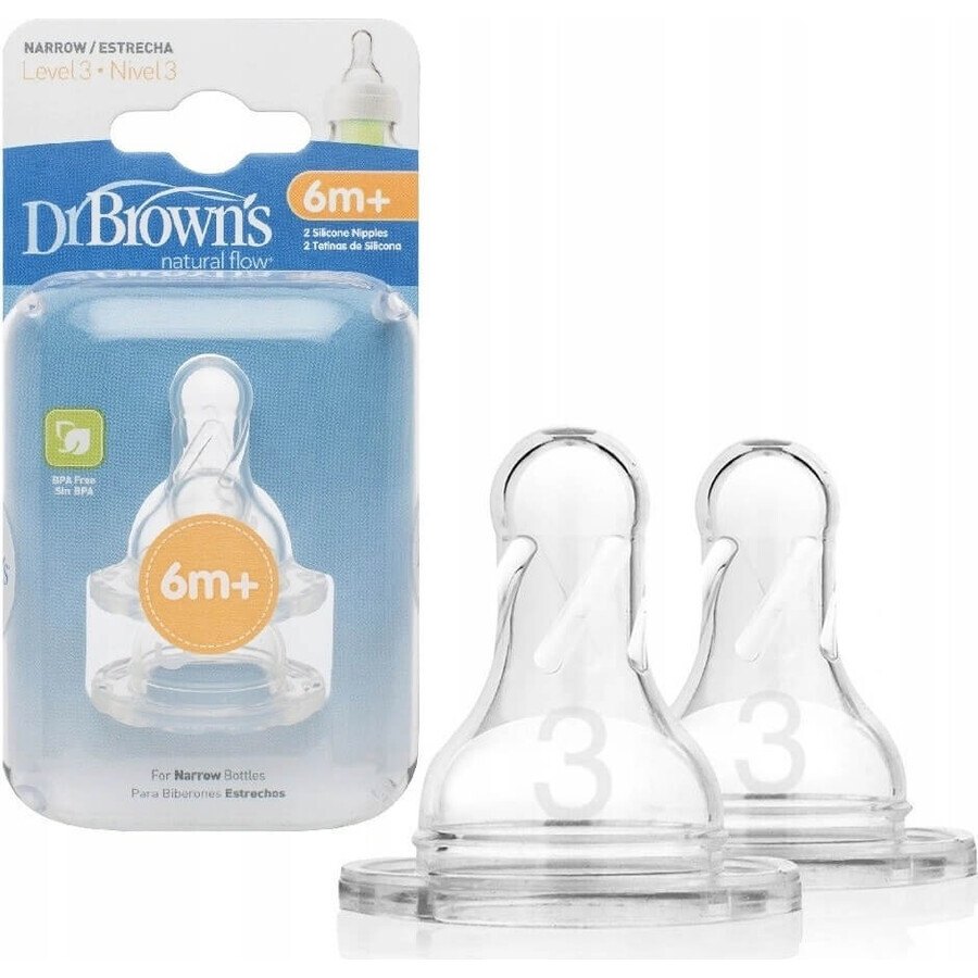 Dr. BROWN'S OPTIONS+ NIVEAU 3 1×2, étroite, tétines en silicone 6m+.