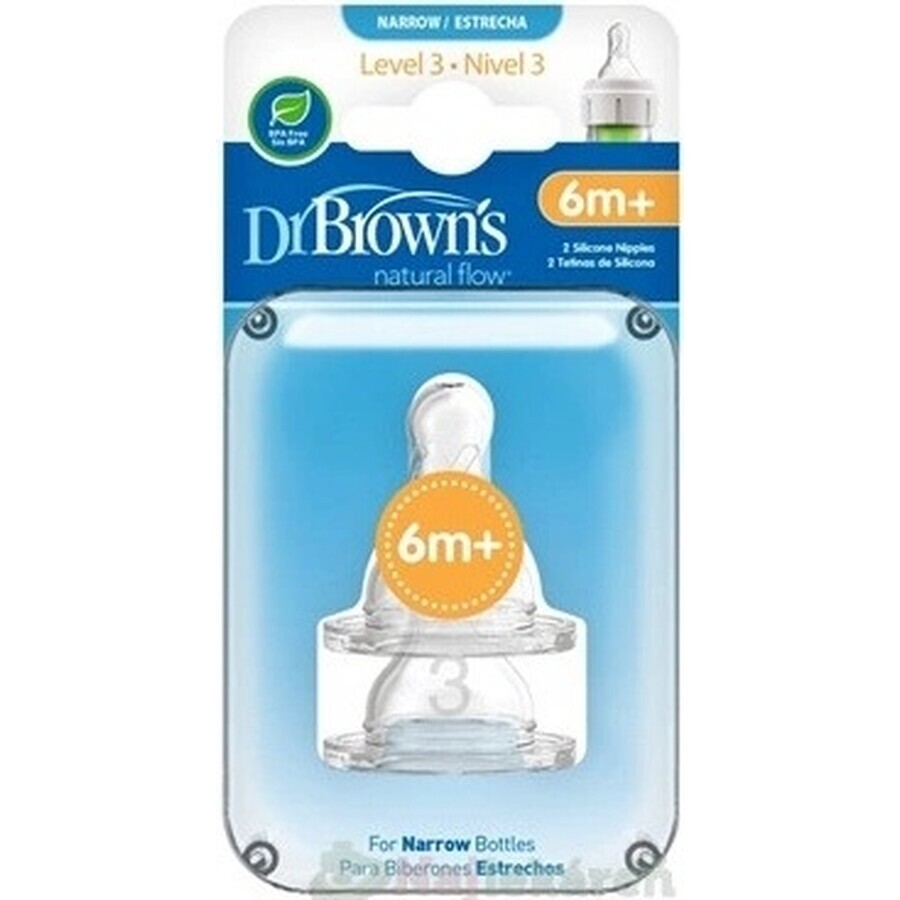 Dr. BROWN'S OPTIONS+ NIVEAU 3 1×2, étroite, tétines en silicone 6m+.