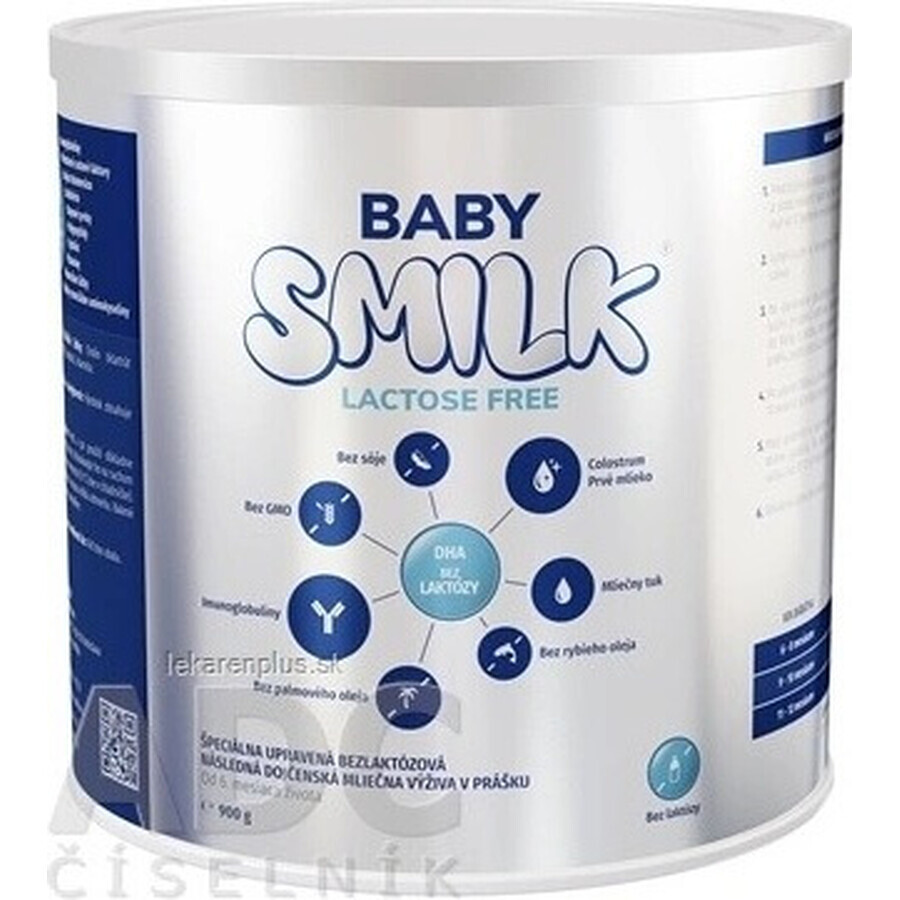 BABYSMILK Lactose Free - lactosevrije opvolgzuigelingenvoeding met Colostrum 1×900 g, speciaal samengestelde opvolgzuigelingenvoeding