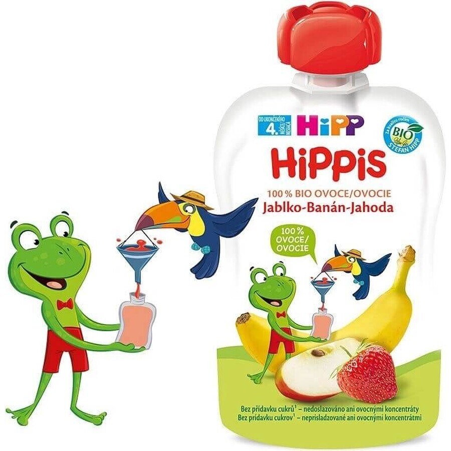 HiPP HiPPis 100% fruit HiPPis appel banaan aardbei 1×100 g, vruchtensnack